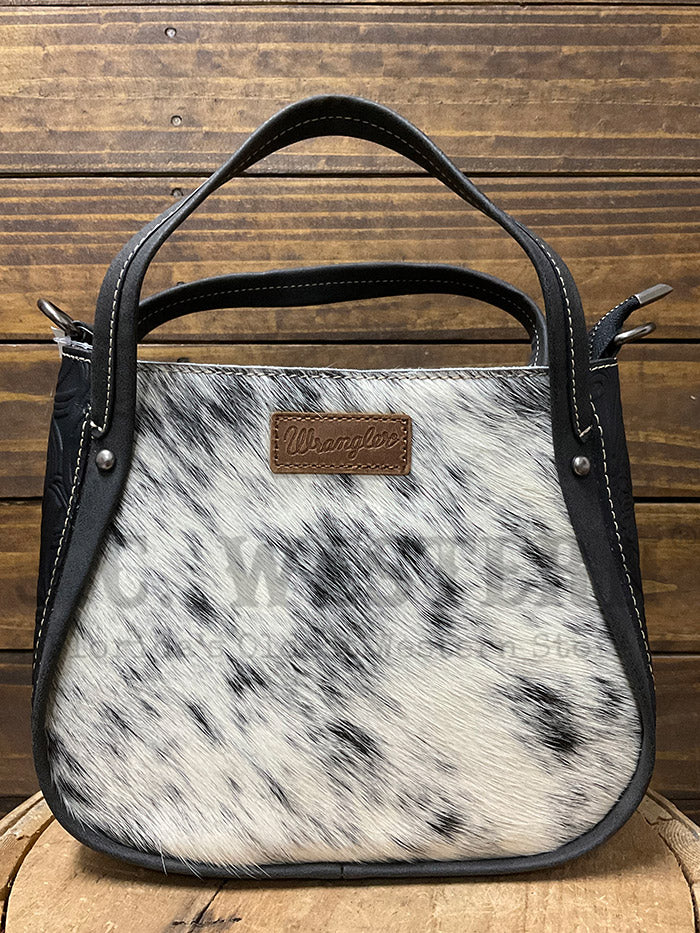 Wrangler WG169-2022BK Womens Genuine Hair On Cowhide Tote/Crossbody Bag Black front view. If you need any assistance with this item or the purchase of this item please call us at five six one seven four eight eight eight zero one Monday through Saturday 10:00a.m EST to 8:00 p.m EST