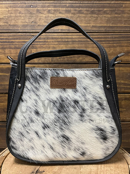 Wrangler WG169-2022BK Womens Genuine Hair On Cowhide Tote/Crossbody Bag Black front view. If you need any assistance with this item or the purchase of this item please call us at five six one seven four eight eight eight zero one Monday through Saturday 10:00a.m EST to 8:00 p.m EST