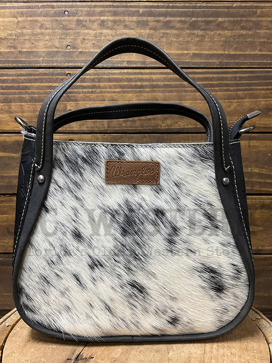 Wrangler WG169-2022BK Womens Genuine Hair On Cowhide Tote/Crossbody Bag Black front view. If you need any assistance with this item or the purchase of this item please call us at five six one seven four eight eight eight zero one Monday through Saturday 10:00a.m EST to 8:00 p.m EST