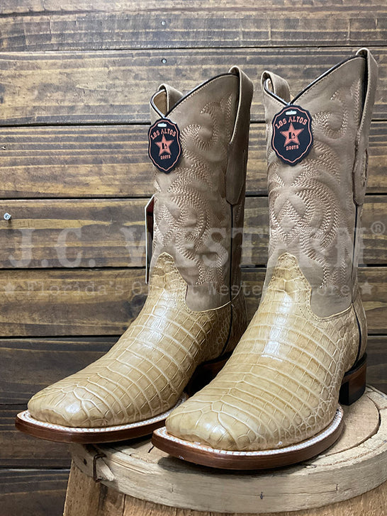 Los Altos 8228254 Mens Wide Square Toe Caiman Belly Boot Amber Tan side view. If you need any assistance with this item or the purchase of this item please call us at five six one seven four eight eight eight zero one Monday through Saturday 10:00a.m EST to 8:00 p.m EST