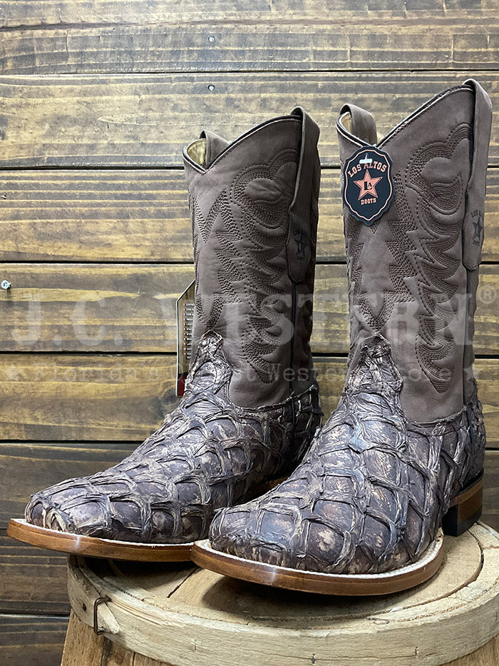 Los Altos 8221085 Mens Wide Square Toe Inverted Pirarucu Boot Rustic Brown Bark side view. If you need any assistance with this item or the purchase of this item please call us at five six one seven four eight eight eight zero one Monday through Saturday 10:00a.m EST to 8:00 p.m EST