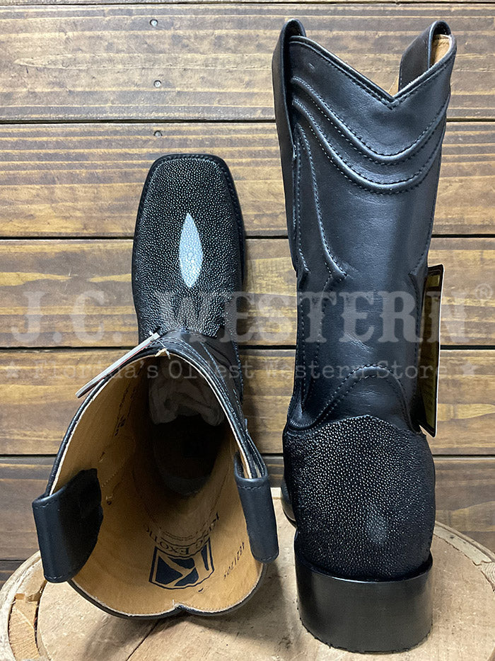 King Exotic 4821205 Mens Wide Square Toe Stingray Boot Black side view. If you need any assistance with this item or the purchase of this item please call us at five six one seven four eight eight eight zero one Monday through Saturday 10:00a.m EST to 8:00 p.m EST