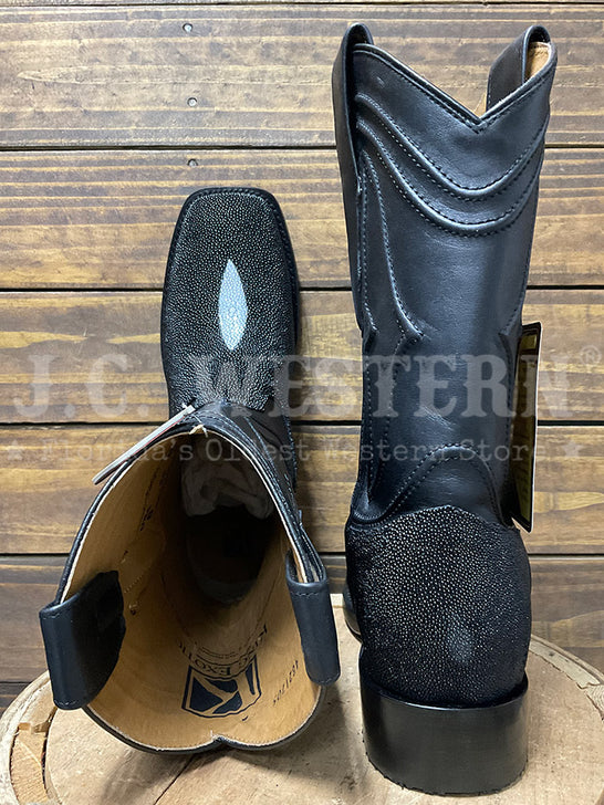 King Exotic 4821205 Mens Wide Square Toe Stingray Boot Black toe and back view. If you need any assistance with this item or the purchase of this item please call us at five six one seven four eight eight eight zero one Monday through Saturday 10:00a.m EST to 8:00 p.m EST