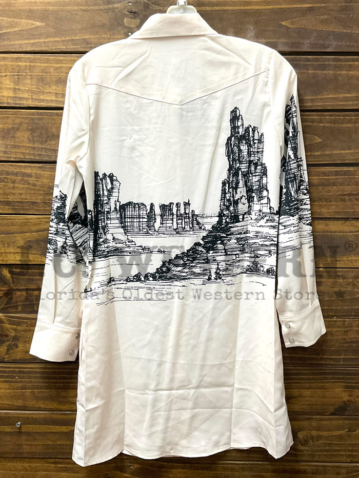 Lucky & Blessed DR677-IVO Womens Landscape Print Long Sleeve Shirt Dress Ivory front view. If you need any assistance with this item or the purchase of this item please call us at five six one seven four eight eight eight zero one Monday through Saturday 10:00a.m EST to 8:00 p.m EST
