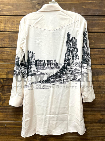 Lucky & Blessed DR677-IVO Womens Landscape Print Long Sleeve Shirt Dress Ivory back view. If you need any assistance with this item or the purchase of this item please call us at five six one seven four eight eight eight zero one Monday through Saturday 10:00a.m EST to 8:00 p.m EST
