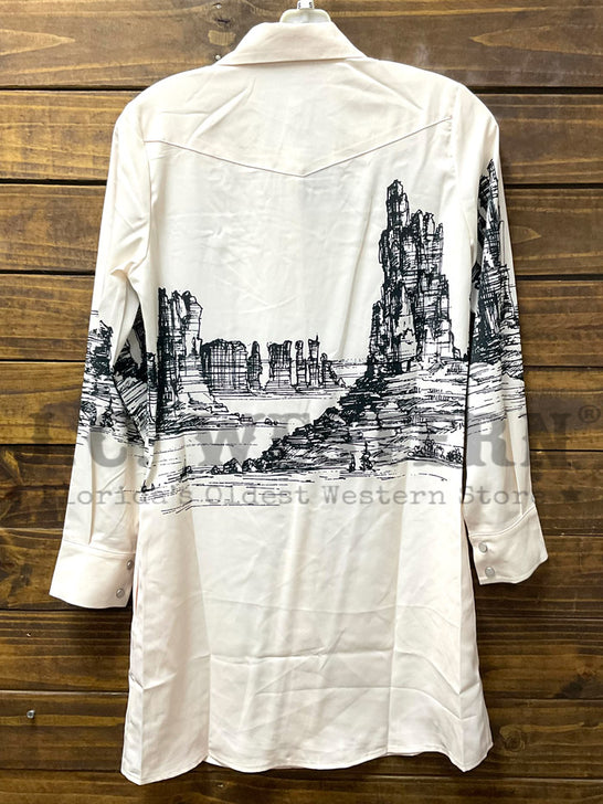 Lucky & Blessed DR677-IVO Womens Landscape Print Long Sleeve Shirt Dress Ivory back view. If you need any assistance with this item or the purchase of this item please call us at five six one seven four eight eight eight zero one Monday through Saturday 10:00a.m EST to 8:00 p.m EST
