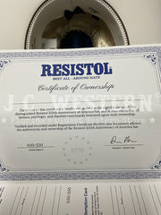 Resistol RFTR76-724272 THE RESISTOL 1776 250th Anniversary Of The United States Of America No 050/250 Hat White certificate view. If you need any assistance with this item or the purchase of this item please call us at five six one seven four eight eight eight zero one Monday through Saturday 10:00a.m EST to 8:00 p.m EST