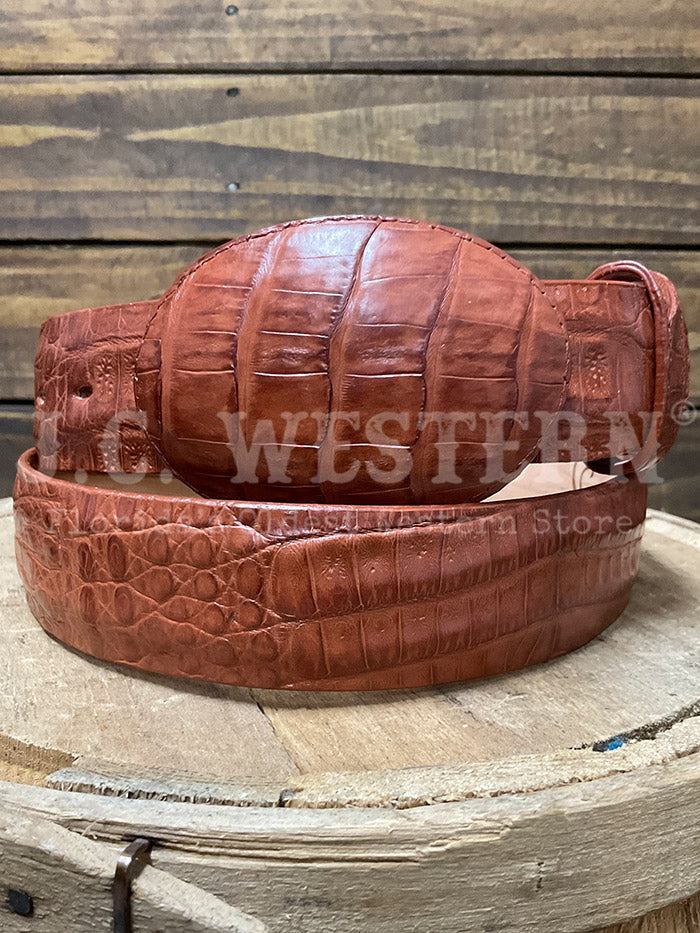 Los Altos 33203 Mens CROCODILE Belt Cognac front view. If you need any assistance with this item or the purchase of this item please call us at five six one seven four eight eight eight zero one Monday through Saturday 10:00a.m EST to 8:00 p.m EST