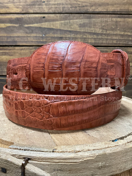Los Altos 33203 Mens CROCODILE Belt Cognac front view. If you need any assistance with this item or the purchase of this item please call us at five six one seven four eight eight eight zero one Monday through Saturday 10:00a.m EST to 8:00 p.m EST