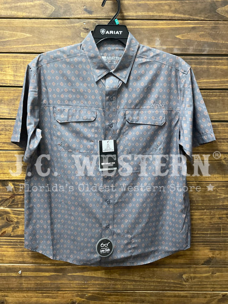 Ariat 10073428 Mens VentTEK Outbound Classic Fit Printed Shirt Grey front view. If you need any assistance with this item or the purchase of this item please call us at five six one seven four eight eight eight zero one Monday through Saturday 10:00a.m EST to 8:00 p.m EST
