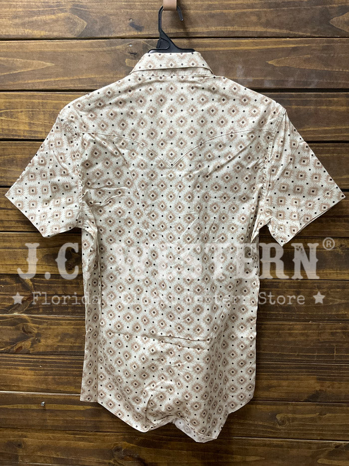 Rock & Roll Denim BMB3S08667 Mens Aztec Print Short Sleeve Snap Shirt Tan front view. If you need any assistance with this item or the purchase of this item please call us at five six one seven four eight eight eight zero one Monday through Saturday 10:00a.m EST to 8:00 p.m EST
