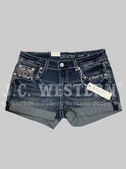 Grace in LA JHW62055 Womens America Flap Low Rise Shorts Denim front view. If you need any assistance with this item or the purchase of this item please call us at five six one seven four eight eight eight zero one Monday through Saturday 10:00a.m EST to 8:00 p.m EST
