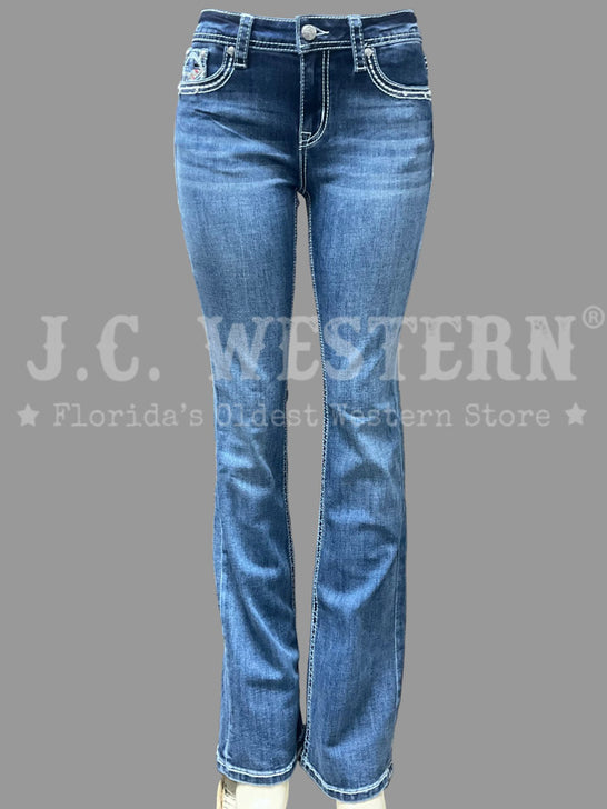 Grace In LA EB81820 Womens Star Mid Rise Boot Cut Jeans Denim front view. If you need any assistance with this item or the purchase of this item please call us at five six one seven four eight eight eight zero one Monday through Saturday 10:00a.m EST to 8:00 p.m EST