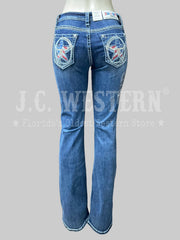 Grace In LA EB81820 Womens Star Mid Rise Boot Cut Jeans Denim back view. If you need any assistance with this item or the purchase of this item please call us at five six one seven four eight eight eight zero one Monday through Saturday 10:00a.m EST to 8:00 p.m EST
