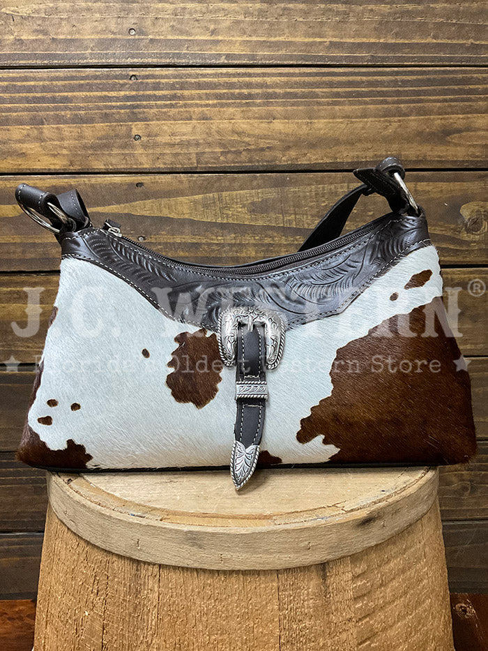 American West 4150285 Ladies Cowtown Zip Top Shoulder Bag Pony Hair On front view. If you need any assistance with this item or the purchase of this item please call us at five six one seven four eight eight eight zero one Monday through Saturday 10:00a.m EST to 8:00 p.m EST