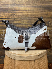 American West 4150285 Ladies Cowtown Zip Top Shoulder Bag Pony Hair On front view. If you need any assistance with this item or the purchase of this item please call us at five six one seven four eight eight eight zero one Monday through Saturday 10:00a.m EST to 8:00 p.m EST