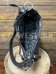 American West 4150285 Ladies Cowtown Zip Top Shoulder Bag Pony Hair On inside view. If you need any assistance with this item or the purchase of this item please call us at five six one seven four eight eight eight zero one Monday through Saturday 10:00a.m EST to 8:00 p.m EST