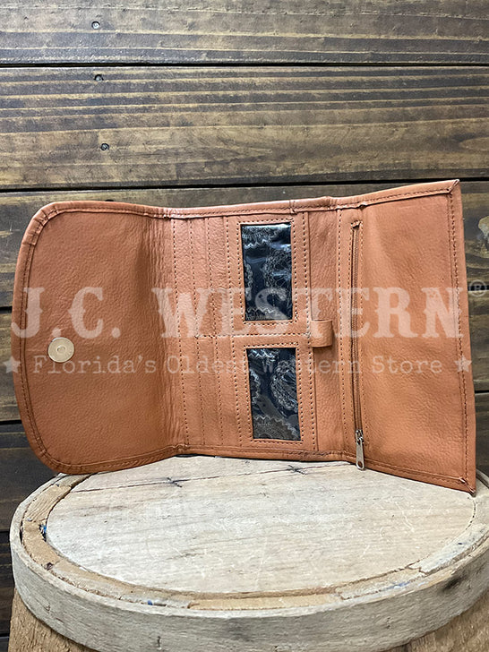American West 1515982 Ladies Hitchin Post Texas Two Step Crossbody Leather Bag Natural Tan inside view. If you need any assistance with this item or the purchase of this item please call us at five six one seven four eight eight eight zero one Monday through Saturday 10:00a.m EST to 8:00 p.m EST