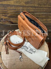 American West 1515982 Ladies Hitchin Post Texas Two Step Crossbody Leather Bag Natural Tan alternate view. If you need any assistance with this item or the purchase of this item please call us at five six one seven four eight eight eight zero one Monday through Saturday 10:00a.m EST to 8:00 p.m EST