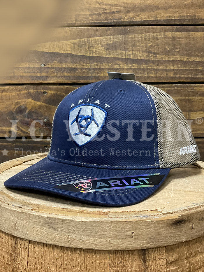 Ariat 1595303 Shield Logo Mesh Snap Back Cap Navy front view. 