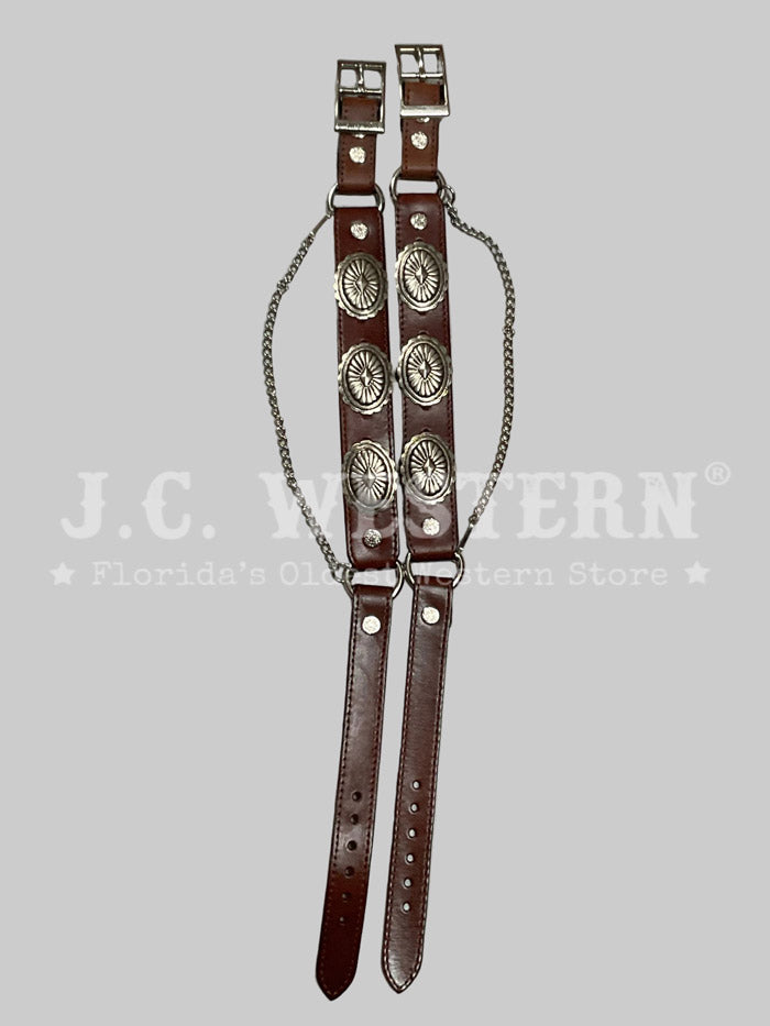 Fashionwest BBR-20BK BBR-20BR Leather Boot Strap With Conchos Black Or Brown front view. If you need any assistance with this item or the purchase of this item please call us at five six one seven four eight eight eight zero one Monday through Saturday 10:00a.m EST to 8:00 p.m EST