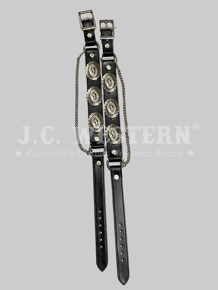 Fashionwest BBR-20BK BBR-20BR Leather Boot Strap With Conchos Black Or Brown front view. If you need any assistance with this item or the purchase of this item please call us at five six one seven four eight eight eight zero one Monday through Saturday 10:00a.m EST to 8:00 p.m EST