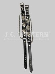 Fashionwest BBR-20BK Leather Boot Strap With Conchos Black front view. If you need any assistance with this item or the purchase of this item please call us at five six one seven four eight eight eight zero one Monday through Saturday 10:00a.m EST to 8:00 p.m EST
