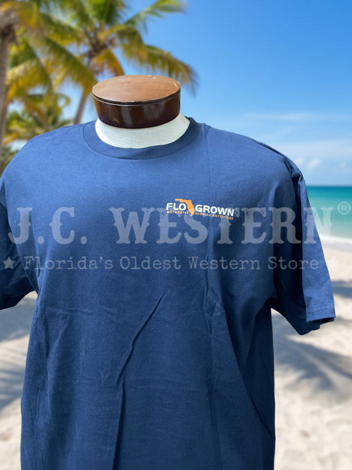 FloGrown FGM1-1083 Mens Square Grouper Season Tee Navy back view. If you need any assistance with this item or the purchase of this item please call us at five six one seven four eight eight eight zero one Monday through Saturday 10:00a.m EST to 8:00 p.m EST