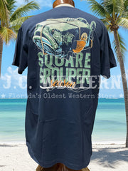 FloGrown FGM1-1083 Mens Square Grouper Season Tee Navy back view. If you need any assistance with this item or the purchase of this item please call us at five six one seven four eight eight eight zero one Monday through Saturday 10:00a.m EST to 8:00 p.m EST