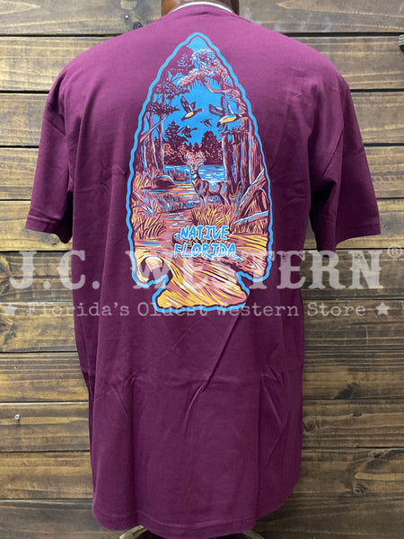 FloGrown FGM1-1126 Mens Native Arrow Head Tee Burgundy back view. If you need any assistance with this item or the purchase of this item please call us at five six one seven four eight eight eight zero one Monday through Saturday 10:00a.m EST to 8:00 p.m EST
