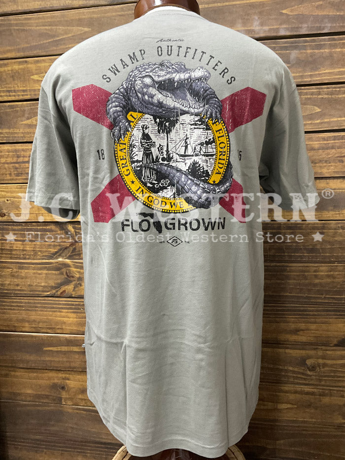 FloGrown FGM1-1347 Mens Swamp Outfitters Flag Tee Grey back view. If you need any assistance with this item or the purchase of this item please call us at five six one seven four eight eight eight zero one Monday through Saturday 10:00a.m EST to 8:00 p.m EST