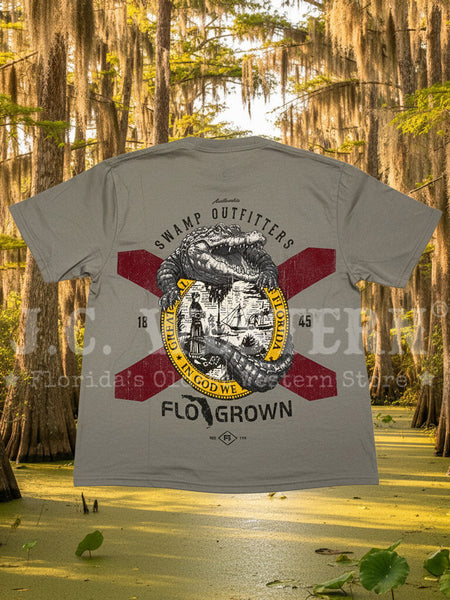 FloGrown FGY1-1347 Youth Swamp Outfitters Flag Tee Grey back view. If you need any assistance with this item or the purchase of this item please call us at five six one seven four eight eight eight zero one Monday through Saturday 10:00a.m EST to 8:00 p.m EST