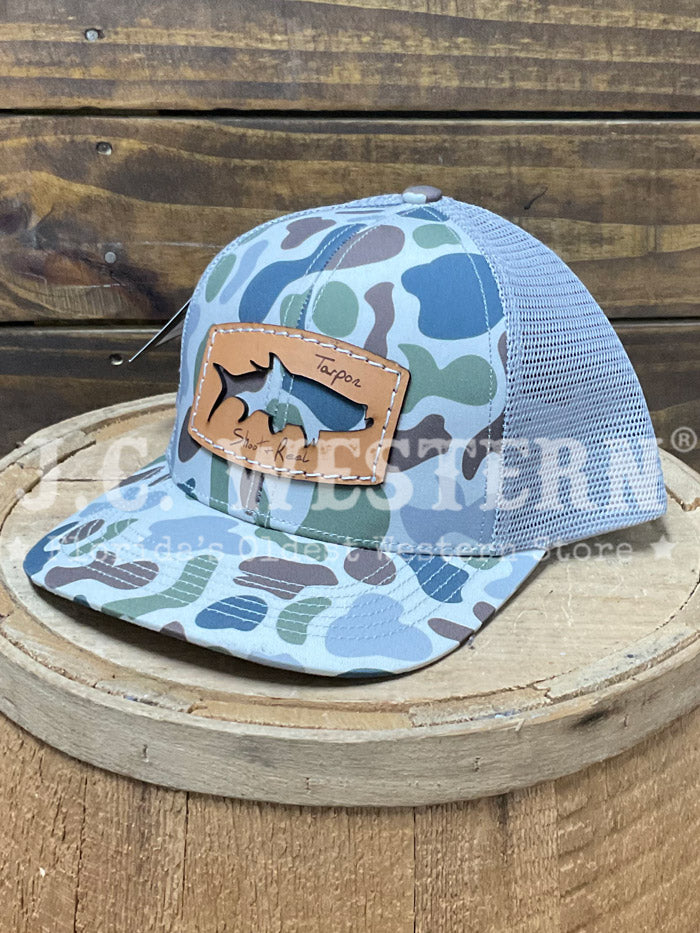Shoot & Reel SR4-SIL Tarpon Cut Out Patch Pre Curved Cap Brackish Silver front and side view. If you need any assistance with this item or the purchase of this item please call us at five six one seven four eight eight eight zero one Monday through Saturday 10:00a.m EST to 8:00 p.m EST