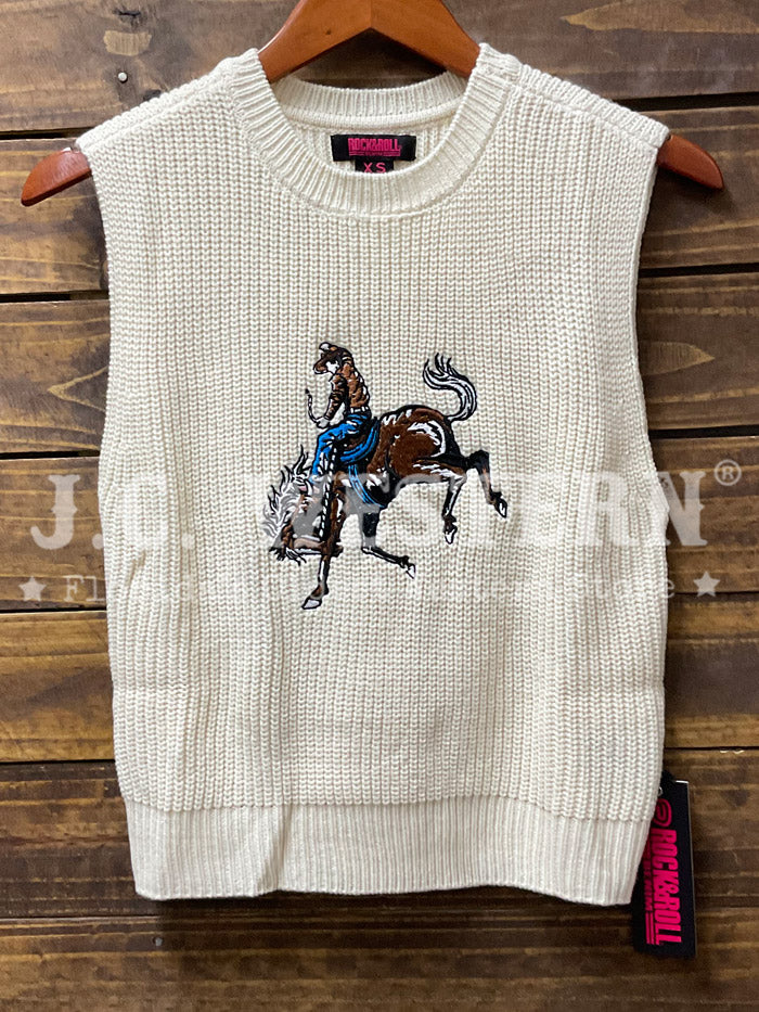 Rock & Roll Denim BW38T09351 Womens Western Embroidered Sweater Vest Natural front view. If you need any assistance with this item or the purchase of this item please call us at five six one seven four eight eight eight zero one Monday through Saturday 10:00a.m EST to 8:00 p.m EST
