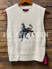 Rock & Roll Denim BW38T09351 Womens Western Embroidered Sweater Vest Natural alternate front view. If you need any assistance with this item or the purchase of this item please call us at five six one seven four eight eight eight zero one Monday through Saturday 10:00a.m EST to 8:00 p.m EST