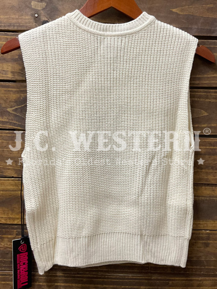 Rock & Roll Denim BW38T09351 Womens Western Embroidered Sweater Vest Natural front view. If you need any assistance with this item or the purchase of this item please call us at five six one seven four eight eight eight zero one Monday through Saturday 10:00a.m EST to 8:00 p.m EST
