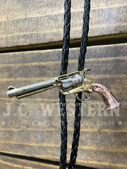 Fashionwest 1295 Revolver Western Bolo Tie Gold Silver Copper front view. If you need any assistance with this item or the purchase of this item please call us at five six one seven four eight eight eight zero one Monday through Saturday 10:00a.m EST to 8:00 p.m EST