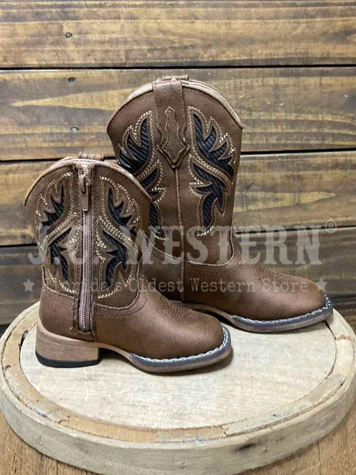 Roper 3859 Kids Draftmaster Square Toe Western Boot Brown side view. If you need any assistance with this item or the purchase of this item please call us at five six one seven four eight eight eight zero one Monday through Saturday 10:00a.m EST to 8:00 p.m EST
