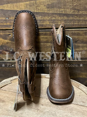 Roper 3859 Kids Draftmaster Square Toe Western Boot Brown front and top view. If you need any assistance with this item or the purchase of this item please call us at five six one seven four eight eight eight zero one Monday through Saturday 10:00a.m EST to 8:00 p.m EST
