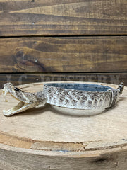 Skin Shop 161Rattle Genuine Rattlesnake Head Hatband Natural side / front view. If you need any assistance with this item or the purchase of this item please call us at five six one seven four eight eight eight zero one Monday through Saturday 10:00a.m EST to 8:00 p.m EST