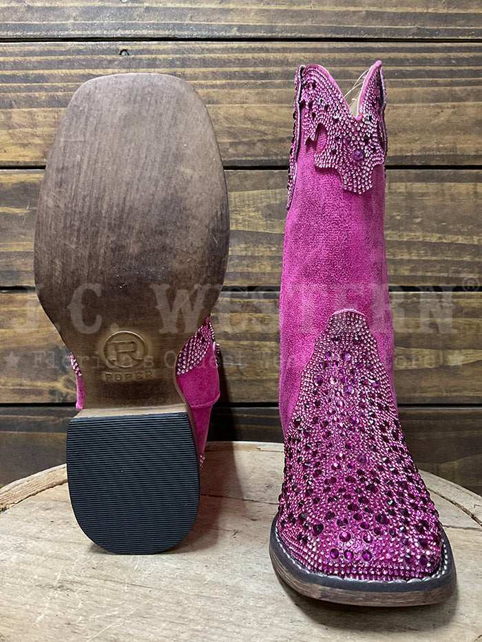 Roper 3776 Kids Starlit Square Toe Western Boot Pink side/ front view. If you need any assistance with this item or the purchase of this item please call us at five six one seven four eight eight eight zero one Monday through Saturday 10:00a.m EST to 8:00 p.m EST