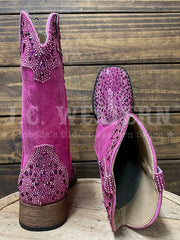 Roper 3776 Kids Starlit Square Toe Western Boot Pink back and toe view. If you need any assistance with this item or the purchase of this item please call us at five six one seven four eight eight eight zero one Monday through Saturday 10:00a.m EST to 8:00 p.m EST