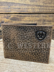 Ariat A3547602 Mens Bifold Shield Logo Wallet Brown front view. If you need any assistance with this item or the purchase of this item please call us at five six one seven four eight eight eight zero one Monday through Saturday 10:00a.m EST to 8:00 p.m EST