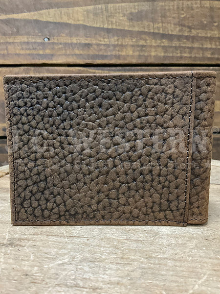 Ariat A3547602 Mens Bifold Shield Logo Wallet Brown back view. If you need any assistance with this item or the purchase of this item please call us at five six one seven four eight eight eight zero one Monday through Saturday 10:00a.m EST to 8:00 p.m EST