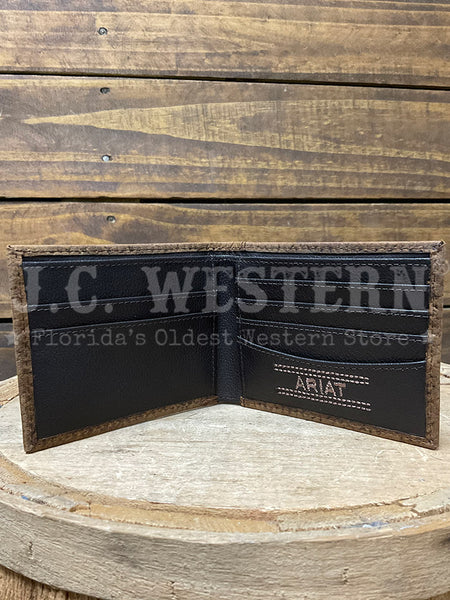 Ariat A3547602 Mens Bifold Shield Logo Wallet Brown inside view. If you need any assistance with this item or the purchase of this item please call us at five six one seven four eight eight eight zero one Monday through Saturday 10:00a.m EST to 8:00 p.m EST