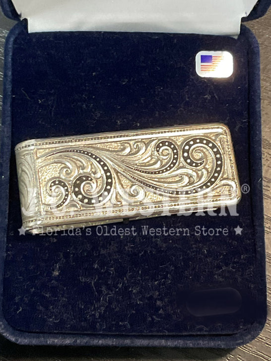 Montana Silversmiths MCL16RTS Western Lace Whisper Money Clip Silver front view. If you need any assistance with this item or the purchase of this item please call us at five six one seven four eight eight eight zero one Monday through Saturday 10:00a.m EST to 8:00 p.m EST