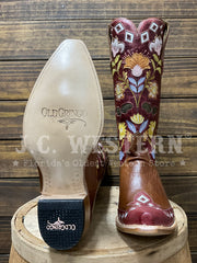 Double D Ranch DDL4269 Womens CAMELLIA Leather Boot Nut Pink sole and front view. If you need any assistance with this item or the purchase of this item please call us at five six one seven four eight eight eight zero one Monday through Saturday 10:00a.m EST to 8:00 p.m EST