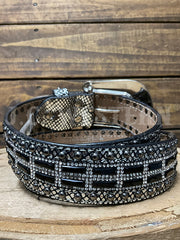 Nocona N320004601 Womens Studded Metallic Lizard Print Belt Black back view. If you need any assistance with this item or the purchase of this item please call us at five six one seven four eight eight eight zero one Monday through Saturday 10:00a.m EST to 8:00 p.m EST