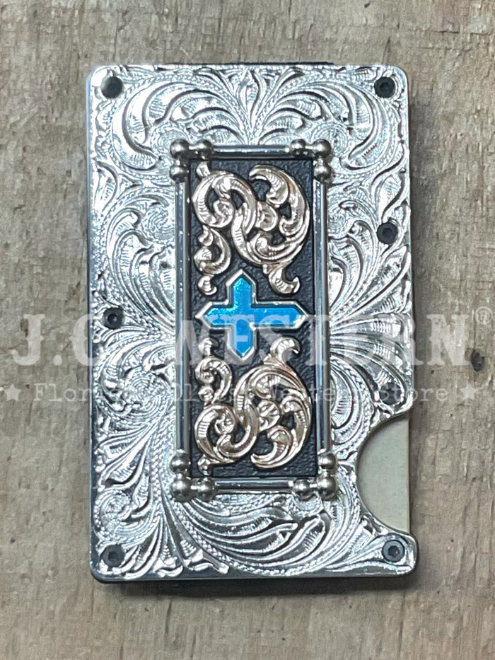 3D D250009036 Mens Cross Motif Utility Wallet Turquoise Silver in box. If you need any assistance with this item or the purchase of this item please call us at five six one seven four eight eight eight zero one Monday through Saturday 10:00a.m EST to 8:00 p.m EST
