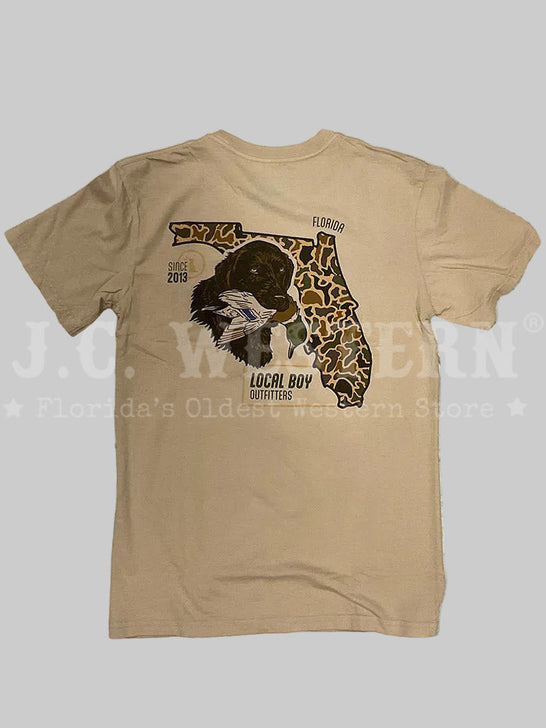 Local Boy Outfitters L1000765-LAT Mens Old School Retrieve State T-Shirt Latte back view. If you need any assistance with this item or the purchase of this item please call us at five six one seven four eight eight eight zero one Monday through Saturday 10:00a.m EST to 8:00 p.m EST